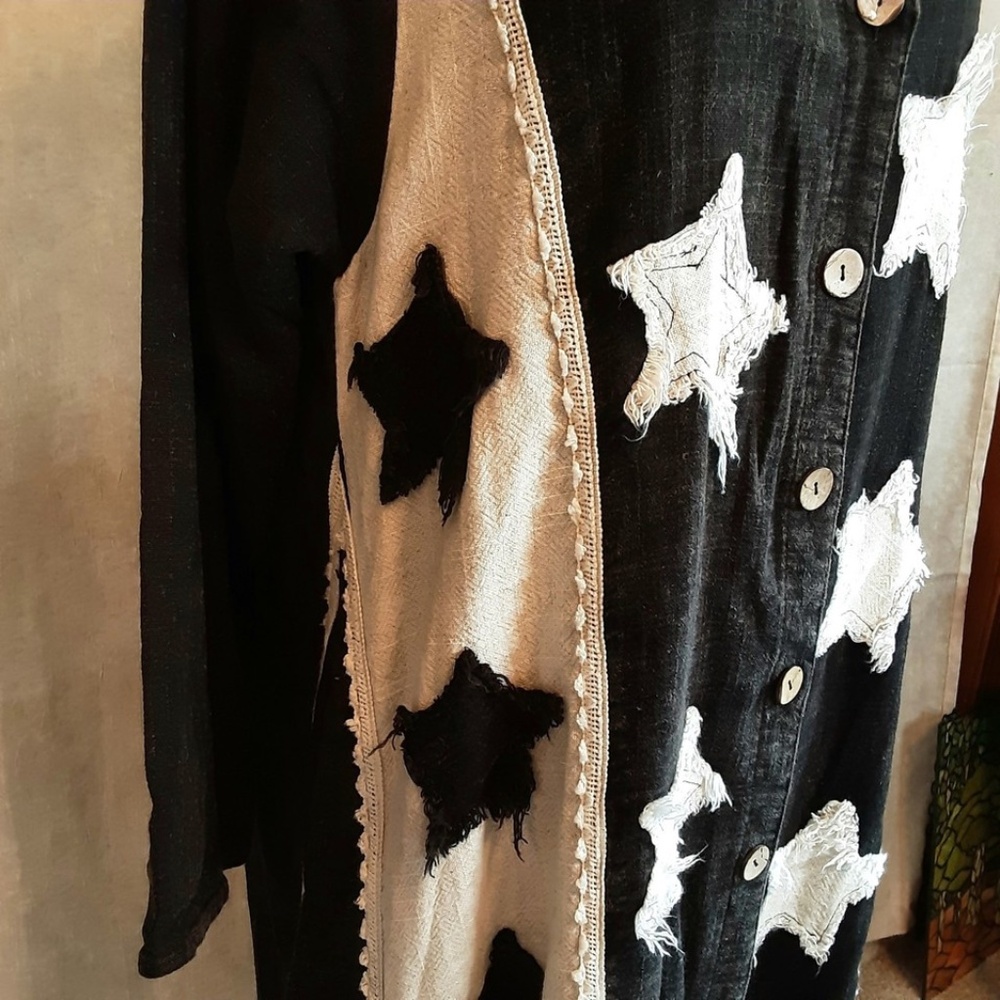 NWT Black & White Star Duster Jacket by Blue Velvet Full Button Oversized Sz S - Picture 3 of 16